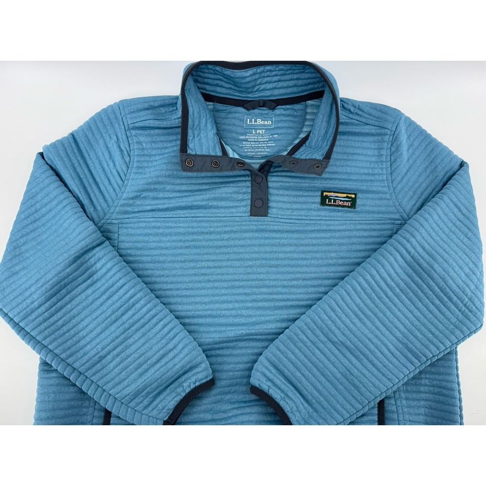 Women's L.L. Bean Teal Airlight Knit 1/4 Snap Pullover Jacket sz Large  Petite